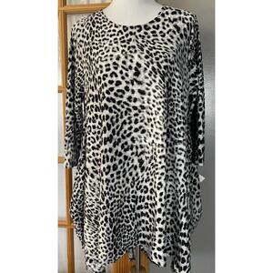 70s Leopard Print Oversized Hi-Low Dress M Gray White Textured USA Made Classic